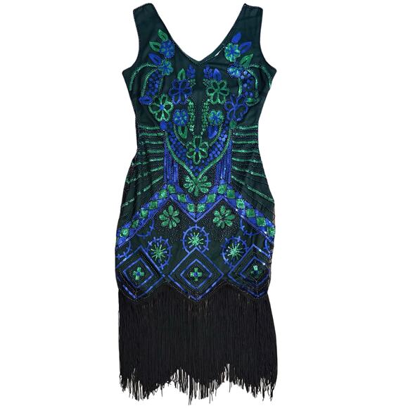 Unique Vintage Dresses & Skirts - 1920s Flapper Dress Full-Sequin Fringe Costume Party Unique Vintage Size Medium